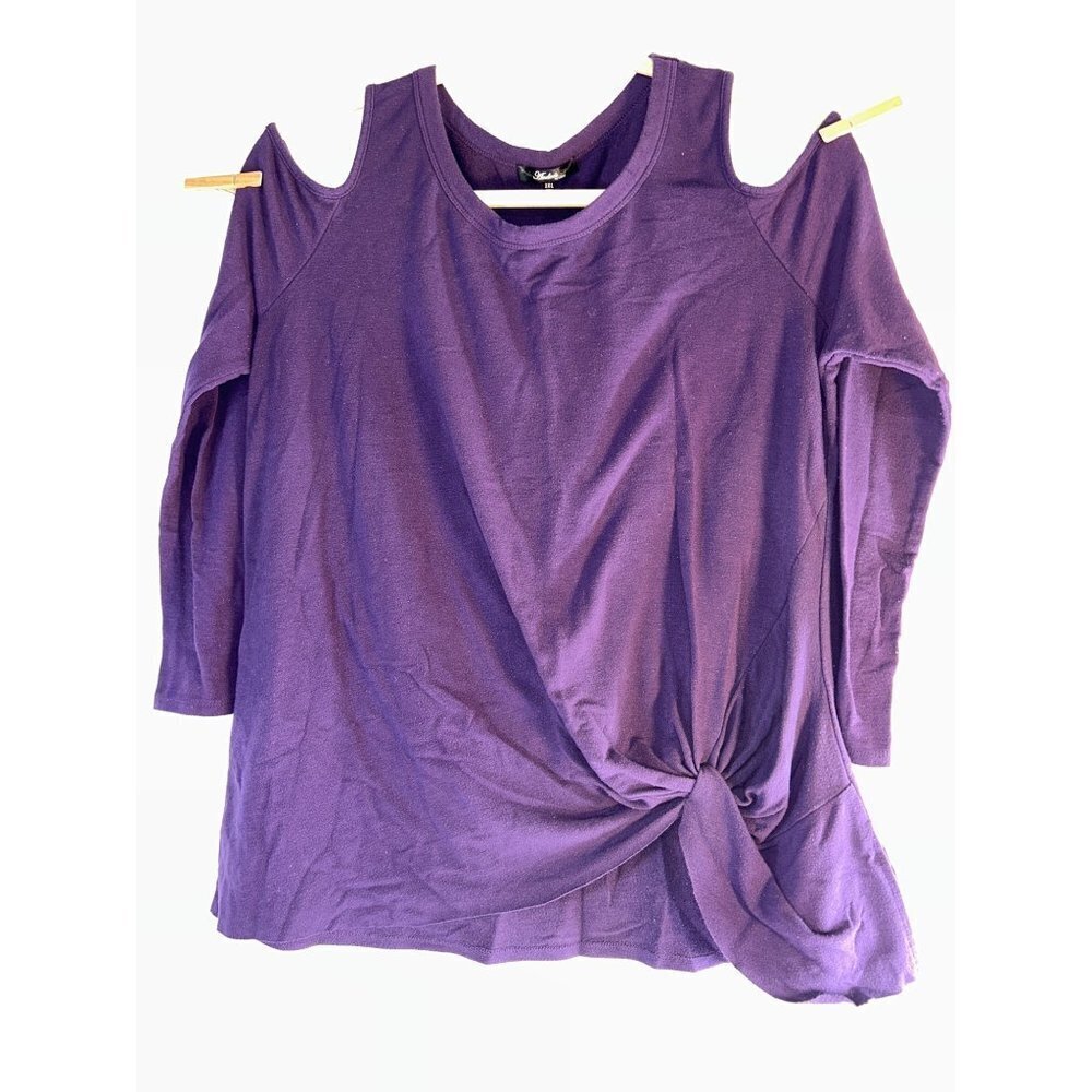 Andree by Unit Womens Tunic Cold Shoulder Purple Hi Lo Hem Size 2XL